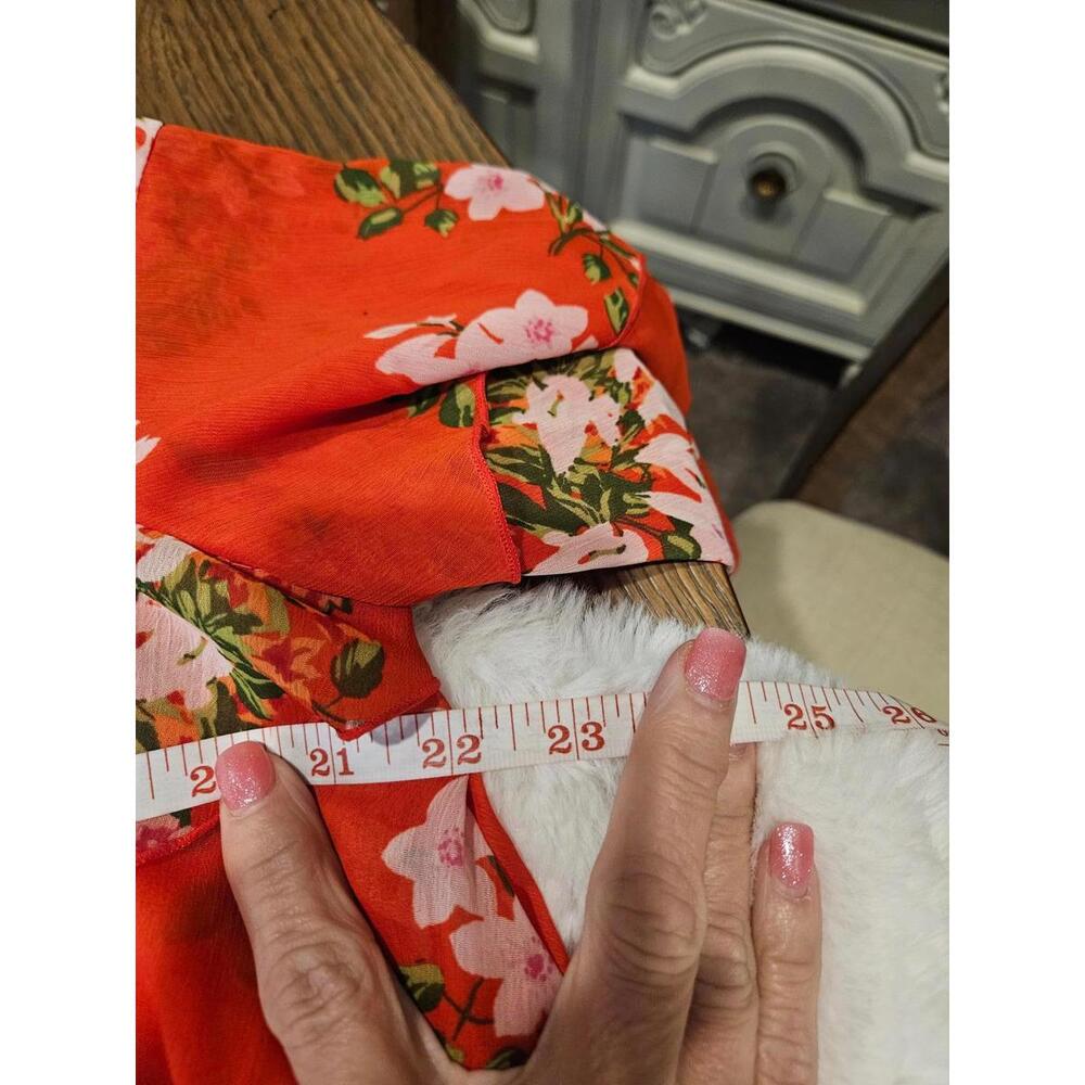 Who What Wear Red Cascading Floral Tiered Dress with Sheer Top Size M #H85 - Picture 7 of 8
